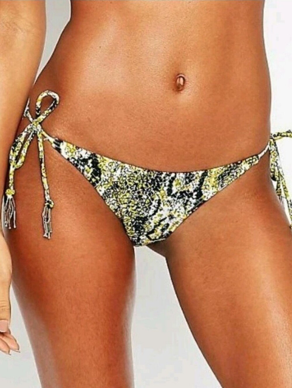 SALE NWT French Connection Soho Boa Snakeskin Bikini Bottom Beaded Tie Hips SM